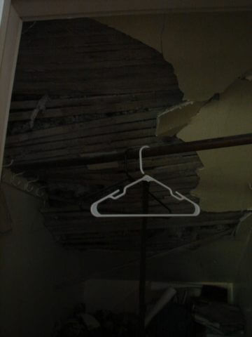 A view of a damaged closet
